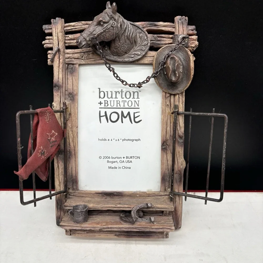 burton + BURTON Western Cowboy Horse Hat Rustic 4x6 Picture Frame 2006 Decor